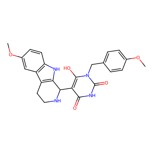 6-hydroxy-5-(6-methoxy-2,3,4,9-tetrahydro-1H-pyrido[3,4-b]indol-1-yl)-3-(4-methoxybenzyl)pyrimidine-2,4(1H,3H)-dione structure