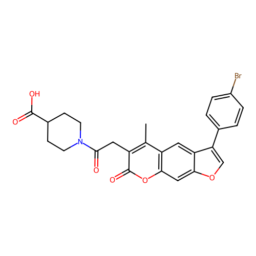 1-{[3-(4-bromophenyl)-5-methyl-7-oxo-7H-furo[3,2-g]chromen-6-yl]acetyl}piperidine-4-carboxylic acid structure