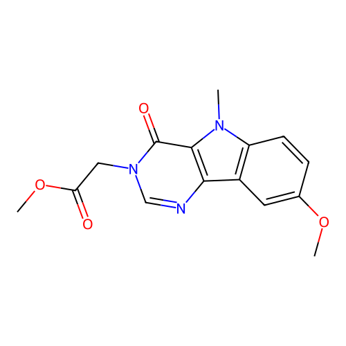 methyl 2-(8-methoxy-5-methyl-4-oxo-4,5-dihydro-3H-pyrimido[5,4-b]indol-3-yl)acetate structure