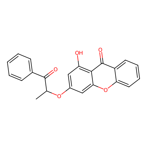 1-hydroxy-3-((1-oxo-1-phenylpropan-2-yl)oxy)-9H-xanthen-9-one structure