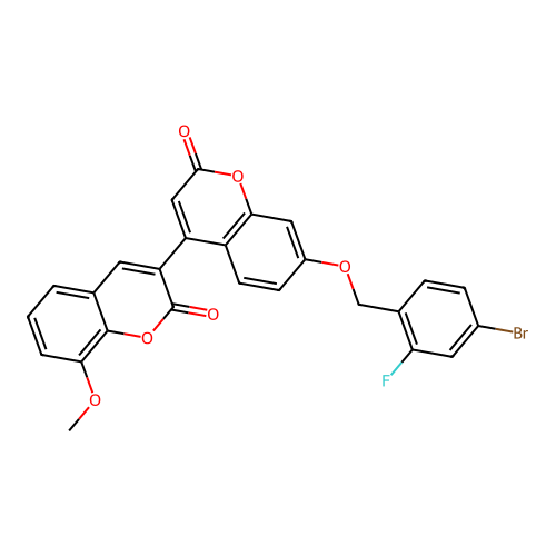 7'-[(4-bromo-2-fluorobenzyl)oxy]-8-methoxy-2H,2'H-3,4'-bichromene-2,2'-dione structure
