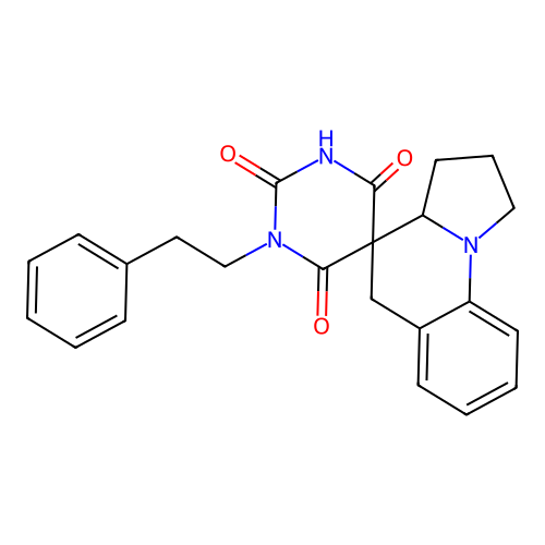 1-phenethyl-2',3',3a',5'-tetrahydro-1H,1'H-spiro[pyrimidine-5,4'-pyrrolo[1,2-a]quinoline]-2,4,6(3H)-trione structure