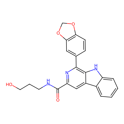 1-(1,3-benzodioxol-5-yl)-N-(3-hydroxypropyl)-9H-beta-carboline-3-carboxamide structure