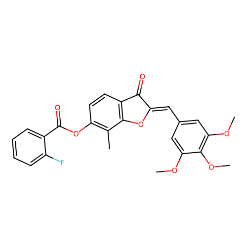 [7-methyl-3-oxo-2-[(3,4,5-trimethoxyphenyl)methylidene]benzofuran-6-yl] 2-fluorobenzoate structure