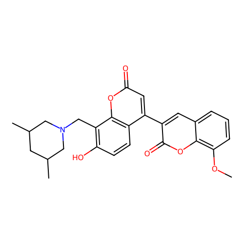 3-{8-[(3,5-dimethylpiperidyl)methyl]-7-hydroxy-2-oxochromen-4-yl}-8-methoxychr omen-2-one structure