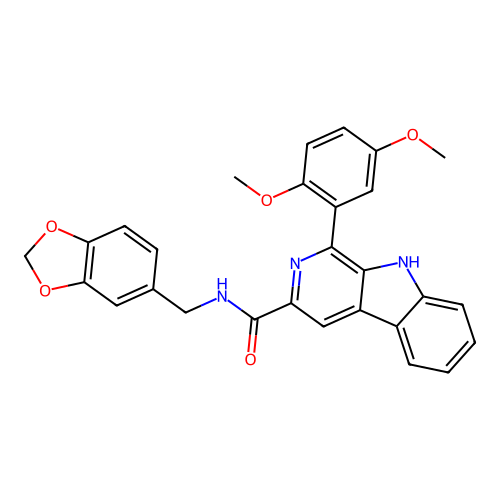 N-(1,3-benzodioxol-5-ylmethyl)-1-(2,5-dimethoxyphenyl)-9H-beta-carboline-3-carboxamide structure