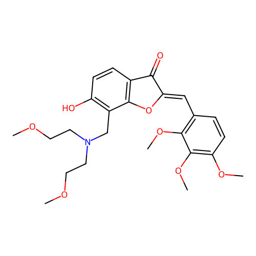 (Z)-7-((bis(2-methoxyethyl)amino)methyl)-6-hydroxy-2-(2,3,4-trimethoxybenzylidene)benzofuran-3(2H)-one structure