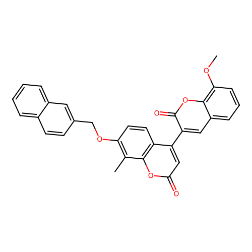 8-methoxy-8'-methyl-7'-(naphthalen-2-ylmethoxy)-2H,2'H-[3,4'-bichromene]-2,2'-dione structure