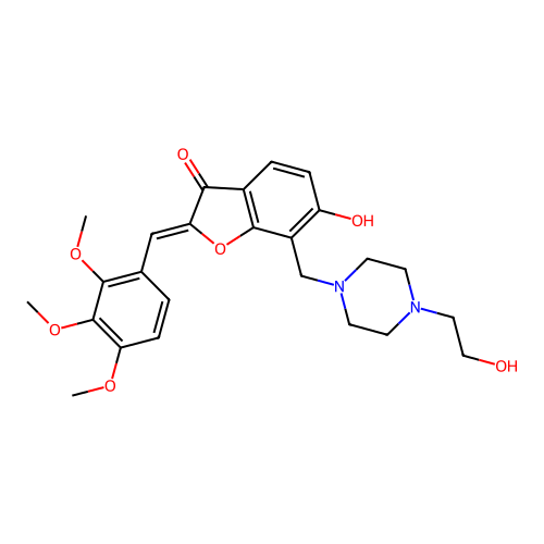 (Z)-6-hydroxy-7-((4-(2-hydroxyethyl)piperazin-1-yl)methyl)-2-(2,3,4-trimethoxybenzylidene)benzofuran-3(2H)-one structure