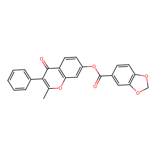 2-methyl-4-oxo-3-phenyl-4H-chromen-7-yl 1,3-benzodioxole-5-carboxylate structure