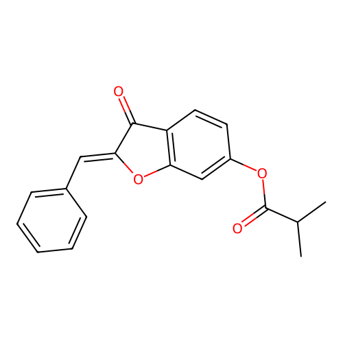 (Z)-2-benzylidene-3-oxo-2,3-dihydrobenzofuran-6-yl isobutyrate structure