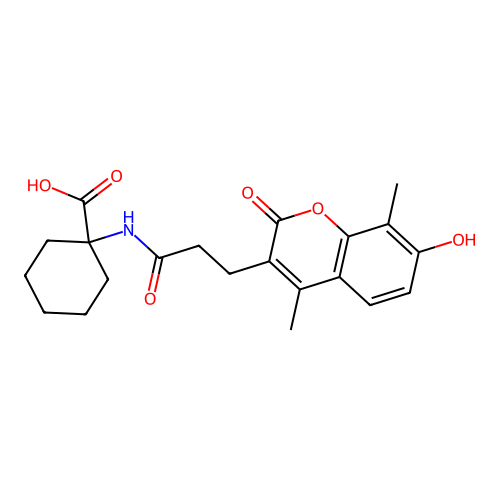 1-(3-(7-hydroxy-4,8-dimethyl-2-oxo-2H-chromen-3-yl)propanamido)cyclohexanecarboxylic acid structure