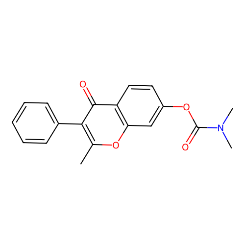 2-methyl-4-oxo-3-phenyl-4H-chromen-7-yl dimethylcarbamate structure
