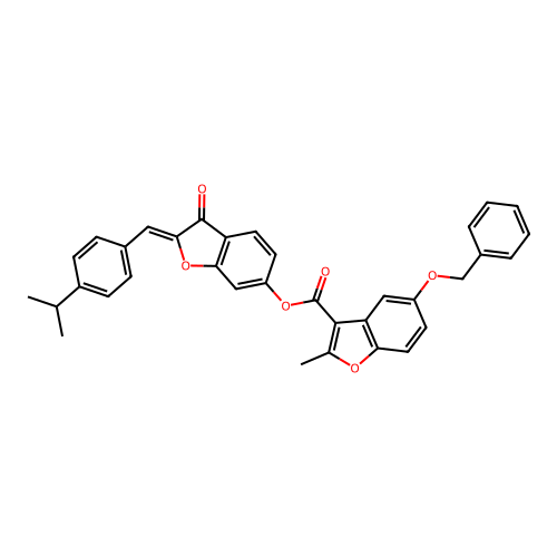 (2Z)-3-oxo-2-[4-(propan-2-yl)benzylidene]-2,3-dihydro-1-benzofuran-6-yl 5-(benzyloxy)-2-methyl-1-benzofuran-3-carboxylate structure