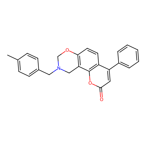 9-(4-methylbenzyl)-4-phenyl-9,10-dihydro-2H,8H-chromeno[8,7-e][1,3]oxazin-2-one structure