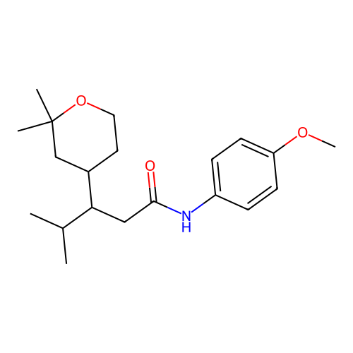3-(2,2-dimethyloxan-4-yl)-N-(4-methoxyphenyl)-4-methylpentanamide structure