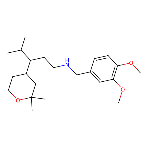 N-(3,4-dimethoxybenzyl)-3-(2,2-dimethyltetrahydro-2H-pyran-4-yl)-4-methylpentan-1-amine structure