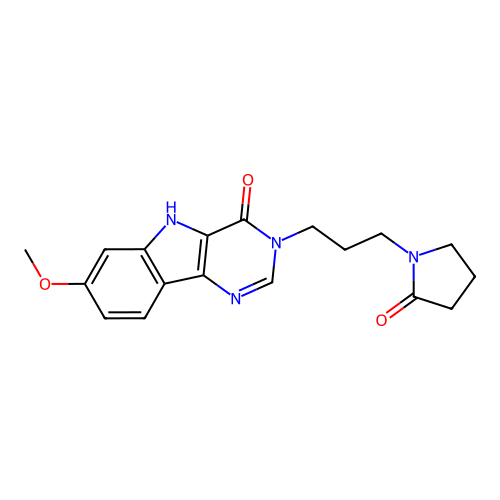 7-methoxy-3-(3-(2-oxopyrrolidin-1-yl)propyl)-3H-pyrimido[5,4-b]indol-4(5H)-one structure