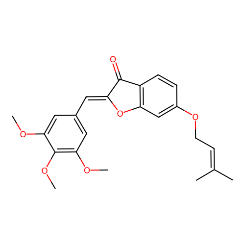 (2Z)-6-[(3-methylbut-2-en-1-yl)oxy]-2-[(3,4,5-trimethoxyphenyl)methylidene]-2,3-dihydro-1-benzofuran-3-one structure