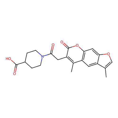 1-(2-(3,5-dimethyl-7-oxo-7H-furo[3,2-g]chromen-6-yl)acetyl)piperidine-4-carboxylic acid structure
