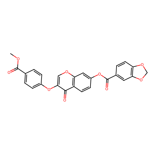 3-(4-(methoxycarbonyl)phenoxy)-4-oxo-4H-chromen-7-yl benzo[d][1,3]dioxole-5-carboxylate structure