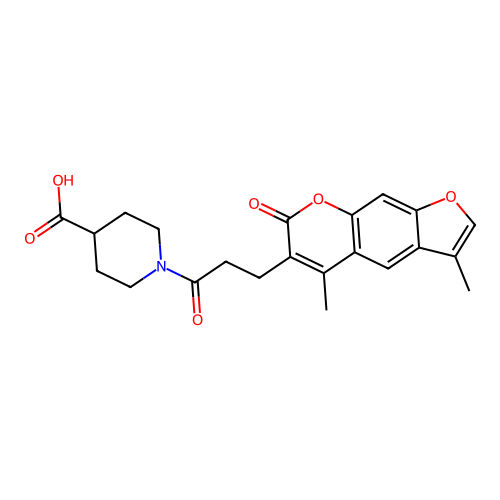 1-(3-(3,5-dimethyl-7-oxo-7H-furo[3,2-g]chromen-6-yl)propanoyl)piperidine-4-carboxylic acid structure