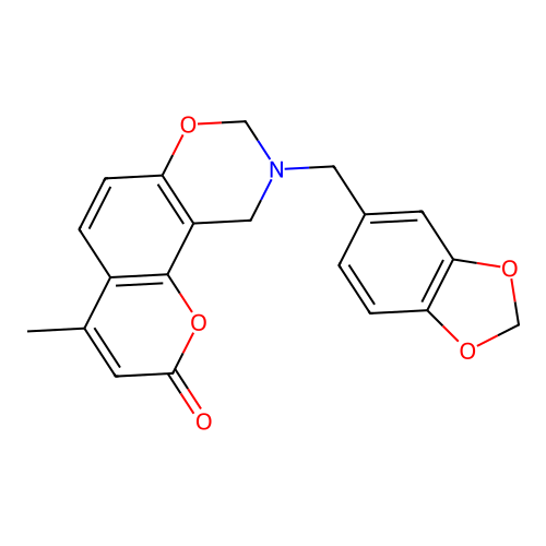 9-(1,3-benzodioxol-5-ylmethyl)-4-methyl-9,10-dihydro-2H,8H-chromeno[8,7-e][1,3]oxazin-2-one structure
