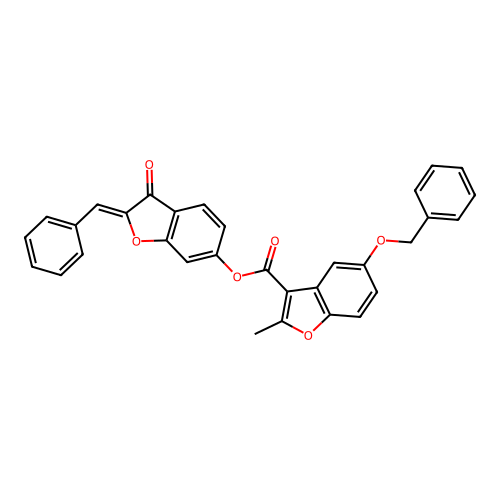 (2-benzylidene-3-oxo-benzofuran-6-yl) 2-methyl-5-phenylmethoxy-benzofuran-3-carboxylate structure