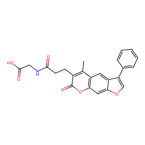 2-(3-(5-methyl-7-oxo-3-phenyl-7H-furo[3,2-g]chromen-6-yl)propanamido)acetic acid structure