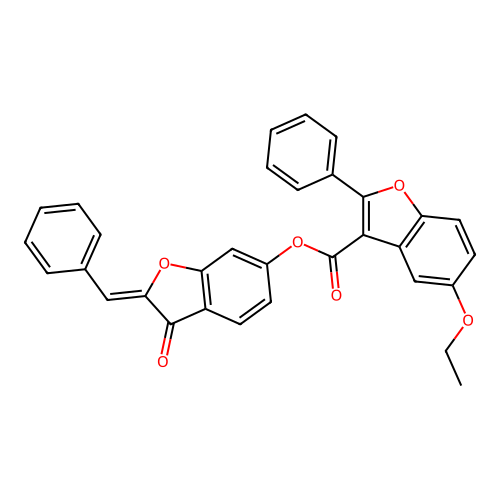 (2-benzylidene-3-oxo-benzofuran-6-yl) 5-ethoxy-2-phenyl-benzofuran-3-carboxylate structure
