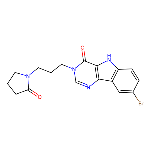 8-bromo-3-(3-(2-oxopyrrolidin-1-yl)propyl)-3H-pyrimido[5,4-b]indol-4(5H)-one structure