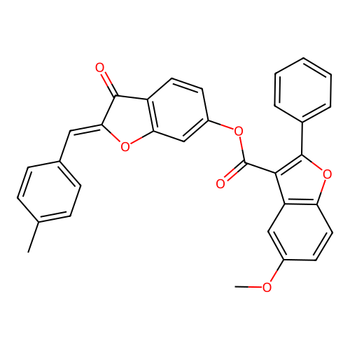 (Z)-2-(4-methylbenzylidene)-3-oxo-2,3-dihydrobenzofuran-6-yl 5-methoxy-2-phenylbenzofuran-3-carboxylate structure