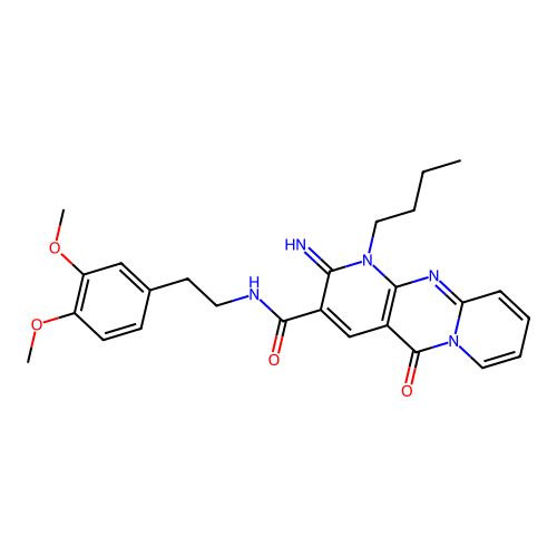 1-butyl-N-[2-(3,4-dimethoxyphenyl)ethyl]-2-imino-5-oxo-1,5-dihydro-2H-dipyrido[1,2-a:2',3'-d]pyrimidine-3-carboxamide structure