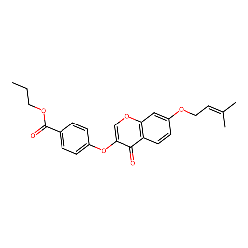 propyl 4-({7-[(3-methylbut-2-en-1-yl)oxy]-4-oxo-4H-chromen-3-yl}oxy)benzoate structure