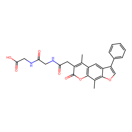 2-(2-(2-(5,9-dimethyl-7-oxo-3-phenyl-7H-furo[3,2-g]chromen-6-yl)acetamido)acetamido)acetic acid structure
