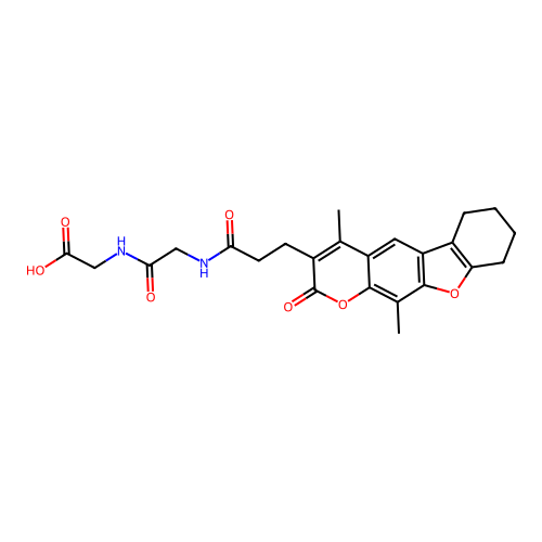 2-(2-(3-(4,11-dimethyl-2-oxo-6,7,8,9-tetrahydro-2H-benzofuro[3,2-g]chromen-3-yl)propanamido)acetamido)acetic acid structure