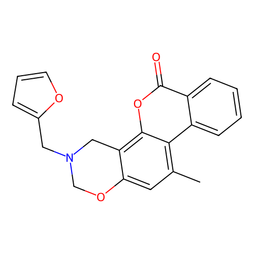 3-(furan-2-ylmethyl)-11-methyl-3,4-dihydro-2H,6H-benzo[3,4]chromeno[8,7-e][1,3]oxazin-6-one structure