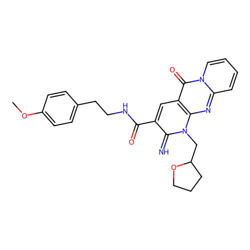 6-imino-N-[2-(4-methoxyphenyl)ethyl]-2-oxo-7-[(oxolan-2-yl)methyl]-1,7,9-triazatricyclo[8.4.0.0^{3,8}]tetradeca-3(8),4,9,11,13-pentaene-5-carboxamide structure