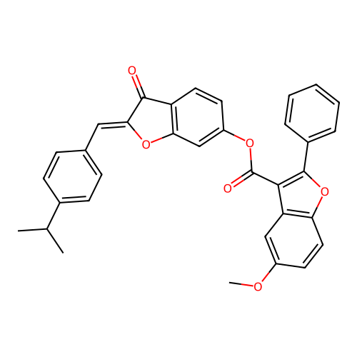 (2Z)-3-oxo-2-[4-(propan-2-yl)benzylidene]-2,3-dihydro-1-benzofuran-6-yl 5-methoxy-2-phenyl-1-benzofuran-3-carboxylate structure