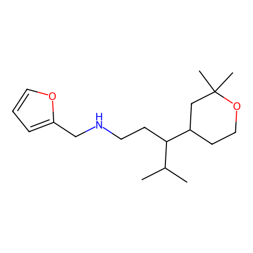 3-(2,2-dimethyltetrahydro-2H-pyran-4-yl)-N-(furan-2-ylmethyl)-4-methylpentan-1-amine structure