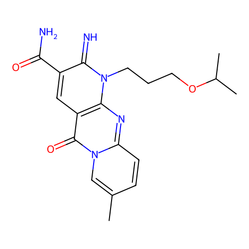 6-imino-13-methyl-2-oxo-7-[3-(propan-2-yloxy)propyl]-1,7,9-triazatricyclo[8.4.0.0^{3,8}]tetradeca-3(8),4,9,11,13-pentaene-5-carboxamide structure