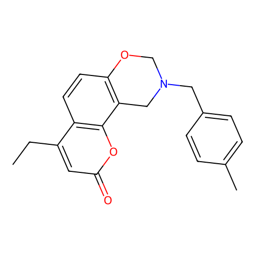 4-ethyl-9-(4-methylbenzyl)-9,10-dihydro-2H,8H-chromeno[8,7-e][1,3]oxazin-2-one structure