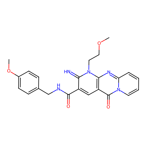 2-imino-N-(4-methoxybenzyl)-1-(2-methoxyethyl)-5-oxo-1,5-dihydro-2H-dipyrido[1,2-a:2',3'-d]pyrimidine-3-carboxamide structure