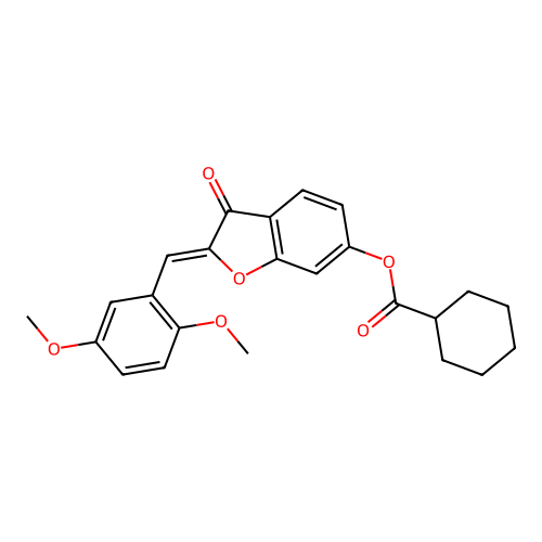(Z)-2-(2,5-dimethoxybenzylidene)-3-oxo-2,3-dihydrobenzofuran-6-yl cyclohexanecarboxylate structure