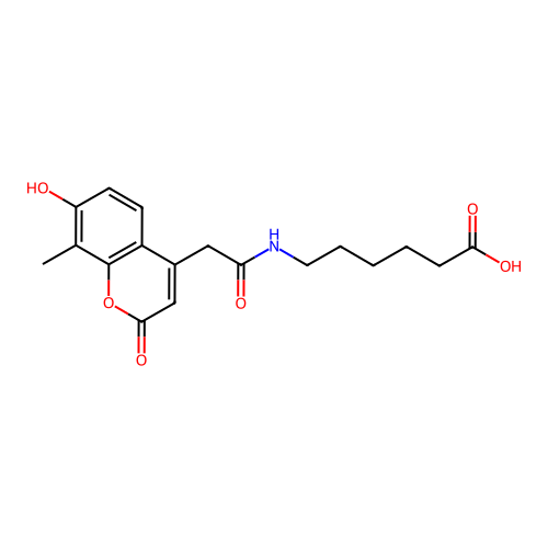 6-{[(7-hydroxy-8-methyl-2-oxo-2H-chromen-4-yl)acetyl]amino}hexanoic acid structure