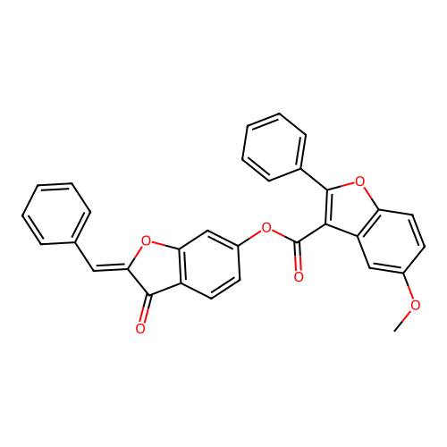 (2-benzylidene-3-oxo-benzofuran-6-yl) 5-methoxy-2-phenyl-benzofuran-3-carboxylate structure