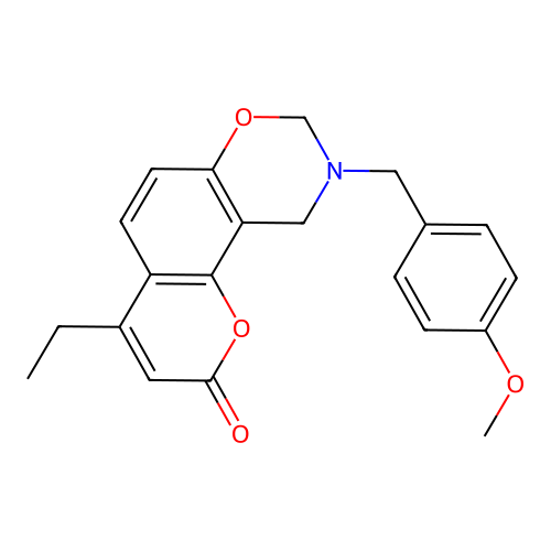4-ethyl-9-(4-methoxybenzyl)-9,10-dihydro-2H,8H-chromeno[8,7-e][1,3]oxazin-2-one structure