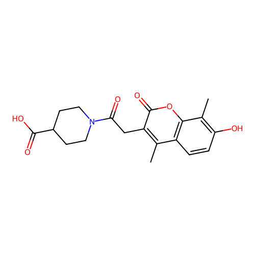 1-(2-(7-hydroxy-4,8-dimethyl-2-oxo-2H-chromen-3-yl)acetyl)piperidine-4-carboxylic acid structure