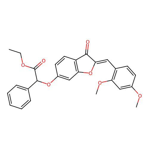 Ethyl 2-[2-[(2,4-dimethoxyphenyl)methylidene]-3-oxo-benzofuran-6-yl]oxy-2-phenyl-acetate structure