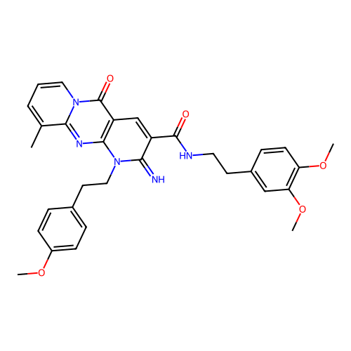 N-[2-(3,4-dimethoxyphenyl)ethyl]-2-imino-1-[2-(4-methoxyphenyl)ethyl]-10-methyl-5-oxo-1,5-dihydro-2H-dipyrido[1,2-a:2',3'-d]pyrimidine-3-carboxamide structure